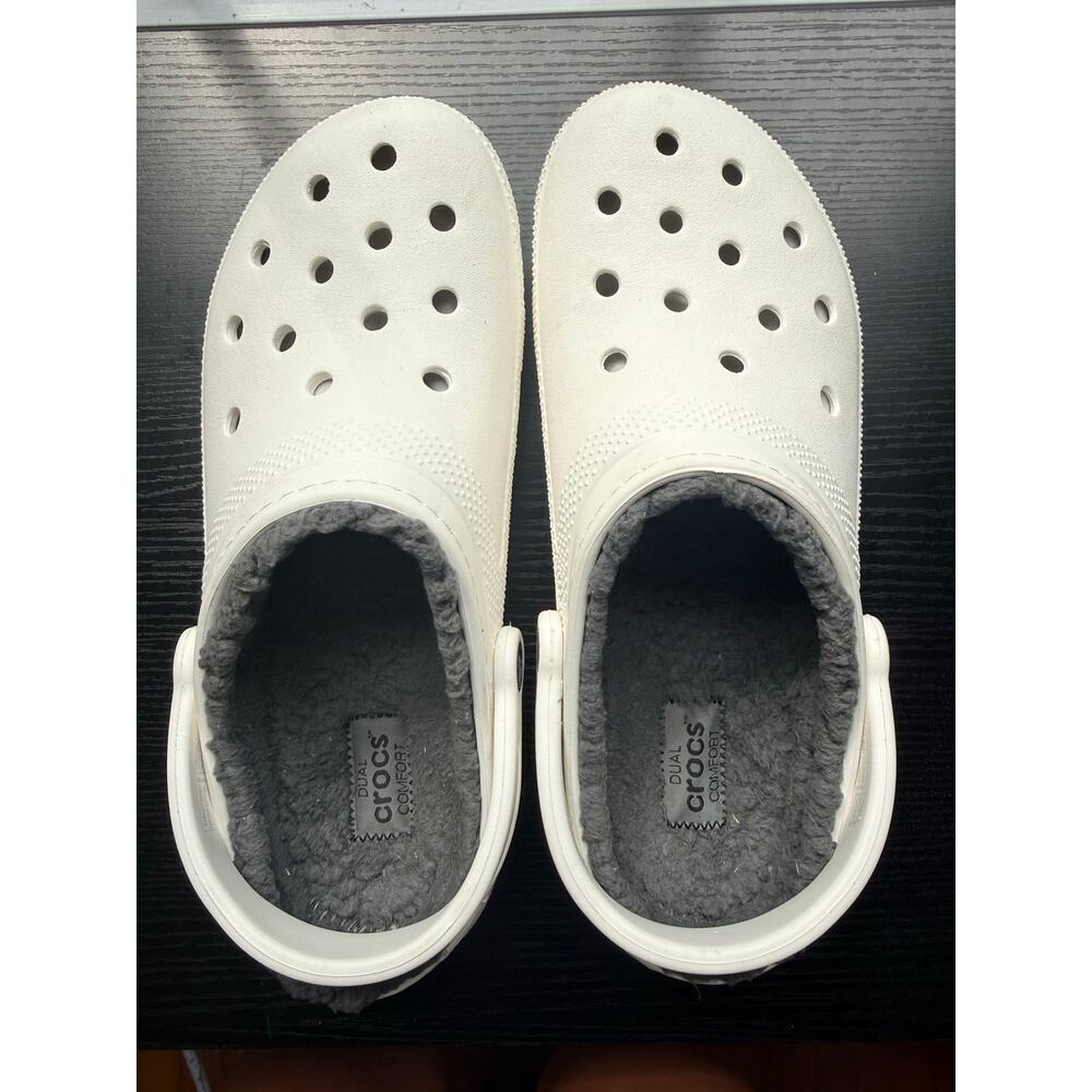 Crocs Classic Lined Clogs White Fleece Unisex Slip On Shoes Size Men 9 Women 11